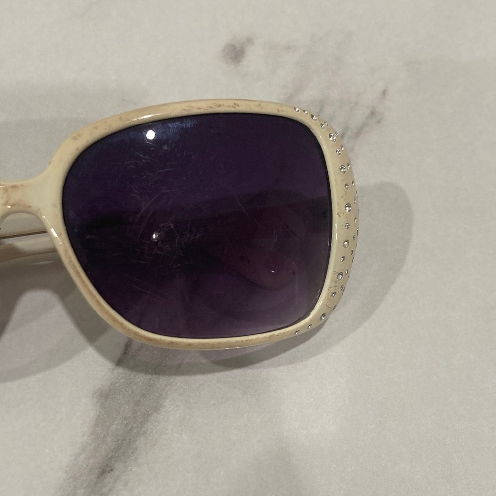 White Frame Sunglasses with Purple Lenses and Crystal Accents - Picture 5 of 16